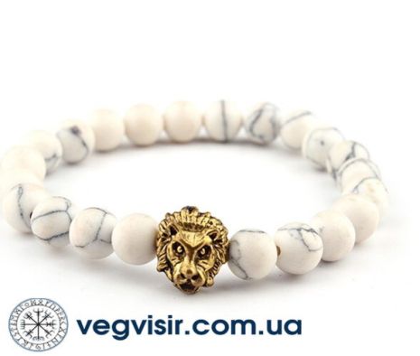 Браслет из агата белого камня LION лев со львом