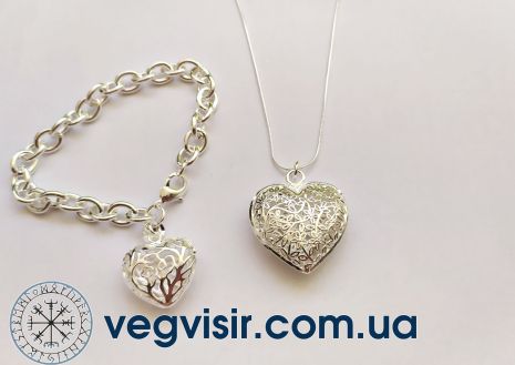 Шикарный набор подвеска и браслет ажурное сердце стерлинговое серебро 925 пр. кулон тиффани tiffany