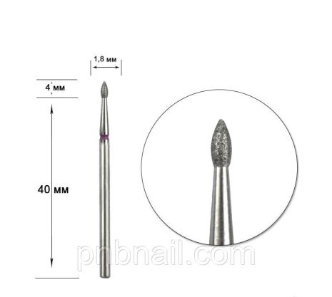 Фреза алмазная Почка острая красная STALEKS PRO, диаментр 1,8мм / FA60R018/4