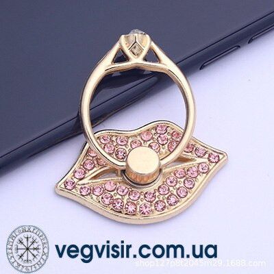 Попсокет держатель для телефона Губы уста 360 металлический Кольцо кристаллы камни на палец PopSocket