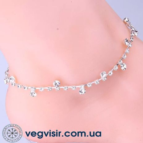 Шикарный браслет женский на ногу с подвесками кристаллами с камнями стразы