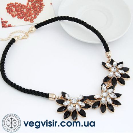 Модное массивное черное ожерелье с цветами Boho колье с камнями кристаллы на шею