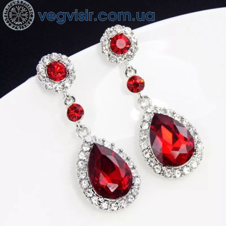 Изысканные серьги сережки капельки красные камни кристаллы стильные вечерние висячие