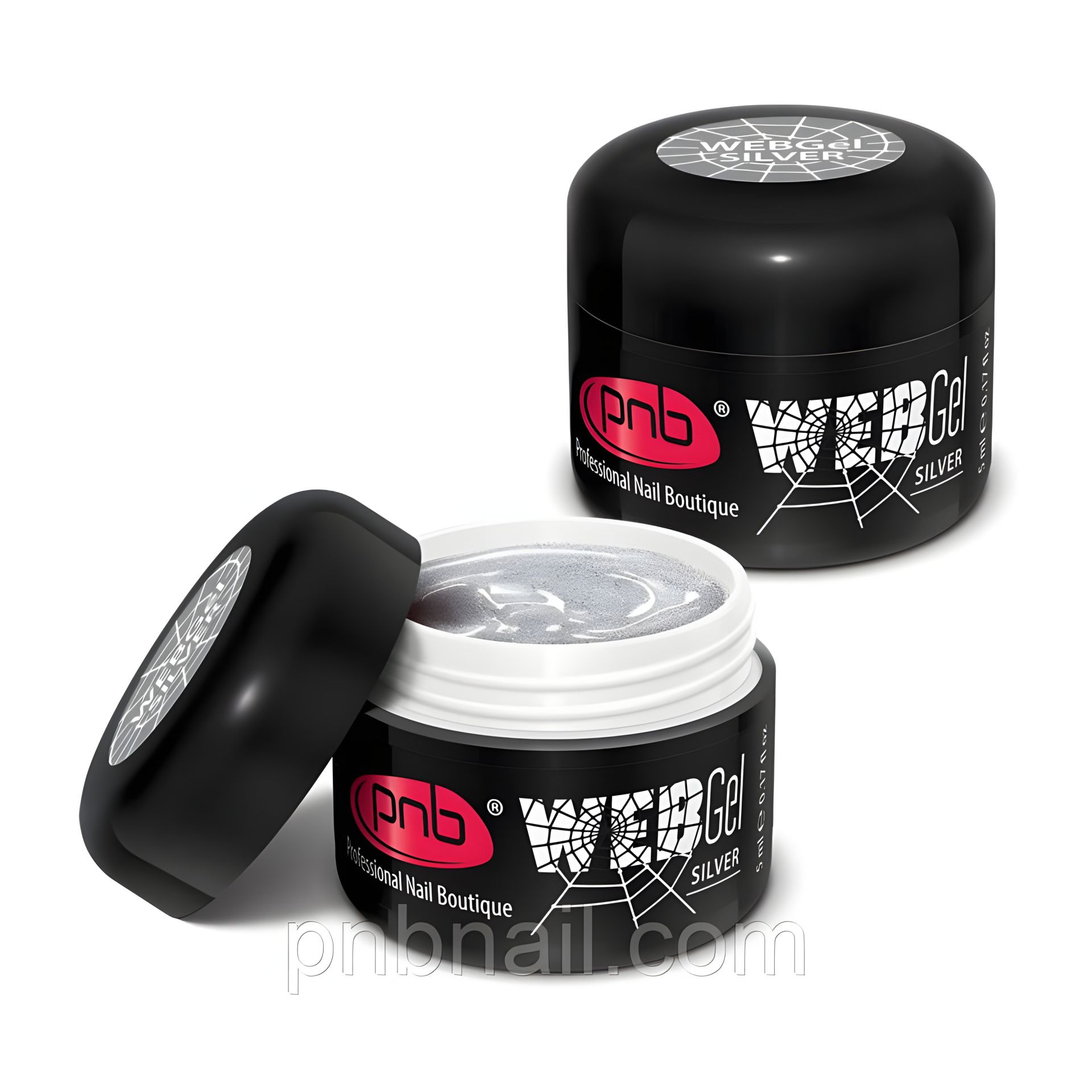 Серебряный гель-паутинка PNB / UV/LED WebGel Silver, объем 5 мл Серебряный гель-паутинка PNB / UV/LED WebGel Silver, объем 5 мл