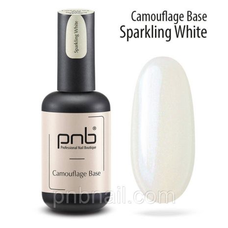 УФ/ЛЕД Камуфлювальна база PNB, іскриста біла / Sparkling White, 8 мл