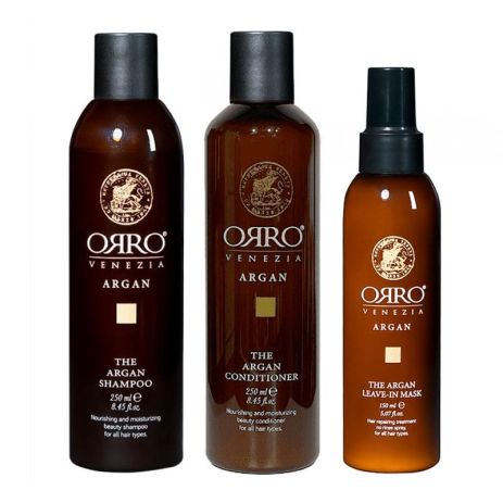 Набор ORRO TRIO Venezia The Argan шампунь, кондиционер и спрей-маска с маслом арганы, 250/250/150 мл