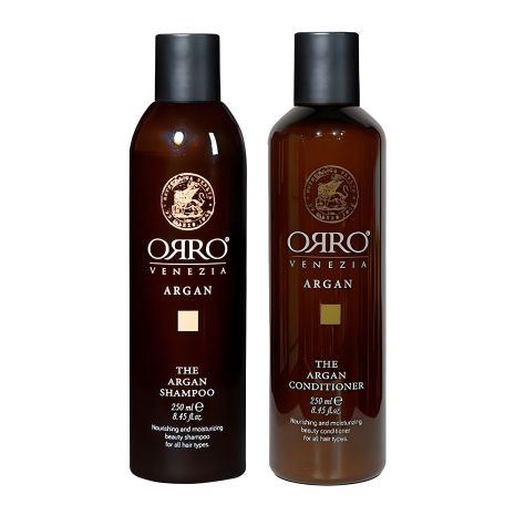 Набір ORRO DUO Venezia The Argan шампунь та кондиціонер живильний та зволожуючий з олією аргани, 2x250 мл Набір ORRO DUO Venezia The Argan шампунь та кондиціонер живильний та зволожуючий з олією аргани, 2x250 мл