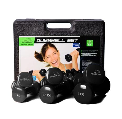 Набор гантелей в кейсе 9 кг. Поверплей 4121 Fitness Dumbells (2шт.*1кг. 2шт.*1,5кг. 2шт.*2кг.)