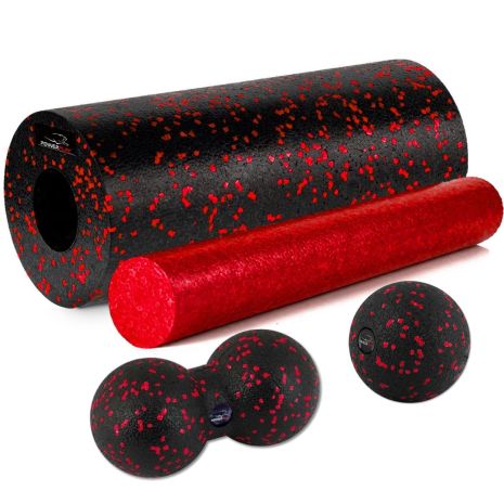 PP_4015 EPP Foam Roller Set 4in1 (2 -й рулони + 2 -й куля) Чорний та червоний масаж