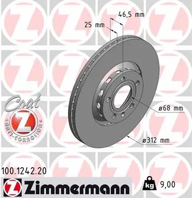 Диск тормозной SEAT EXEO, SKODA SUPERB, ZIMMERMANN (100124220)