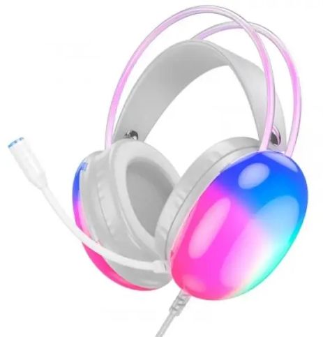 Наушники HOCO W109 Plus Rich |USB, 2м, LED| 7.1 канал игровые белые