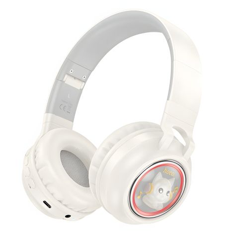 Бездротові навушники Hoco W50, накладні, BT5.3, AUX, TF, 400mAh, 12h, з RGB підсвічуванням, milky white Бездротові навушники Hoco W50, накладні, BT5.3, AUX, TF, 400mAh, 12h, з RGB підсвічуванням, milky white