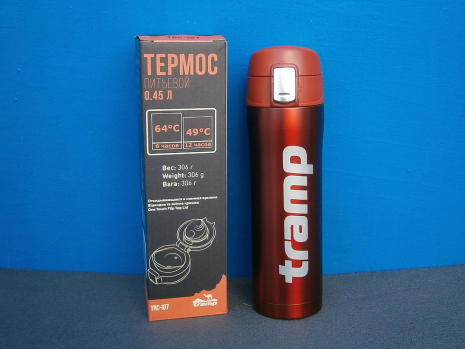 Питьевой термос (термос - кружка) Tramp, TRC-107-красный, 0,45 л.