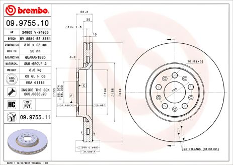 VOLVO S60, VOLVO XC90, диск гальмівний VOLVO ASIA, BREMBO (09975511) VOLVO S60, VOLVO XC90, диск гальмівний VOLVO ASIA, BREMBO (09975511)