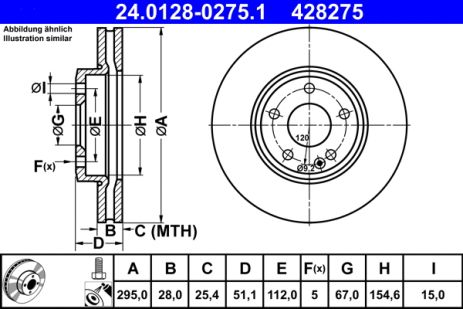 Диск тормозной MERCEDES-BENZ CLA, MERCEDES-BENZ GLA-CLASS, MERCEDES-BENZ A-CLASS, ATE (24012802751)