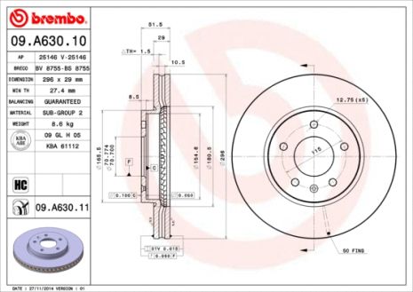 Диск гальмівний SUZUKI XL7, CHEVROLET CAPTIVA, BREMBO (09A63010) Диск гальмівний SUZUKI XL7, CHEVROLET CAPTIVA, BREMBO (09A63010)