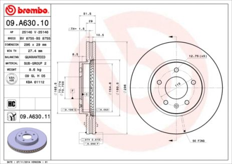 Диск гальмівний SUZUKI XL7, CHEVROLET CAPTIVA, BREMBO (09A63010) Диск гальмівний SUZUKI XL7, CHEVROLET CAPTIVA, BREMBO (09A63010)