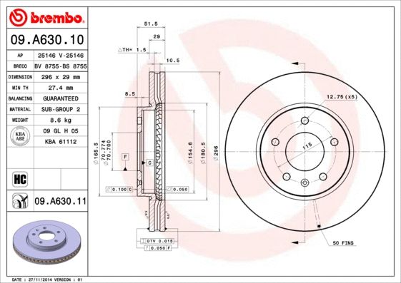 Диск гальмівний SUZUKI XL7, CHEVROLET CAPTIVA, BREMBO (09A63010) Диск гальмівний SUZUKI XL7, CHEVROLET CAPTIVA, BREMBO (09A63010)