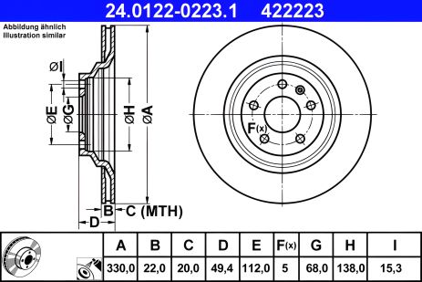 Гальмівний диск AUDI A6, ATE (24012202231)