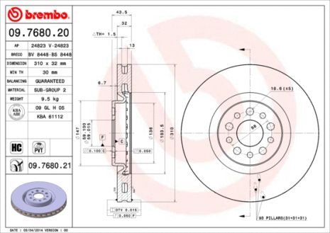 Диск гальмівний FIAT ULYSSE, LANCIA PHEDRA, CITROËN C8, BREMBO (09768021)