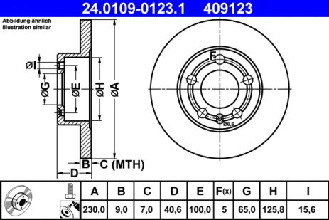 Диск гальмівний SEAT ARONA, VW POLO, SKODA FABIA, ATE (24010901231)