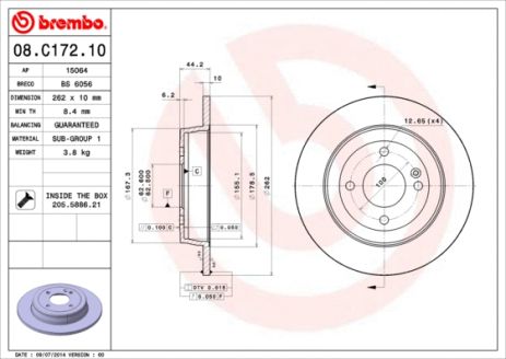 Диск тормозной KIA (DYK), HYUNDAI (BEIJING), HYUNDAI BAYON, BREMBO (08C17210)