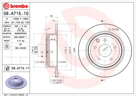Диск гальмівний NISSAN задній BREMBO (08.A715.10)
