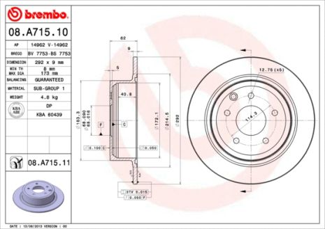 Диск гальмівний NISSAN задній BREMBO (08.A715.10) Диск гальмівний NISSAN задній BREMBO (08.A715.10)