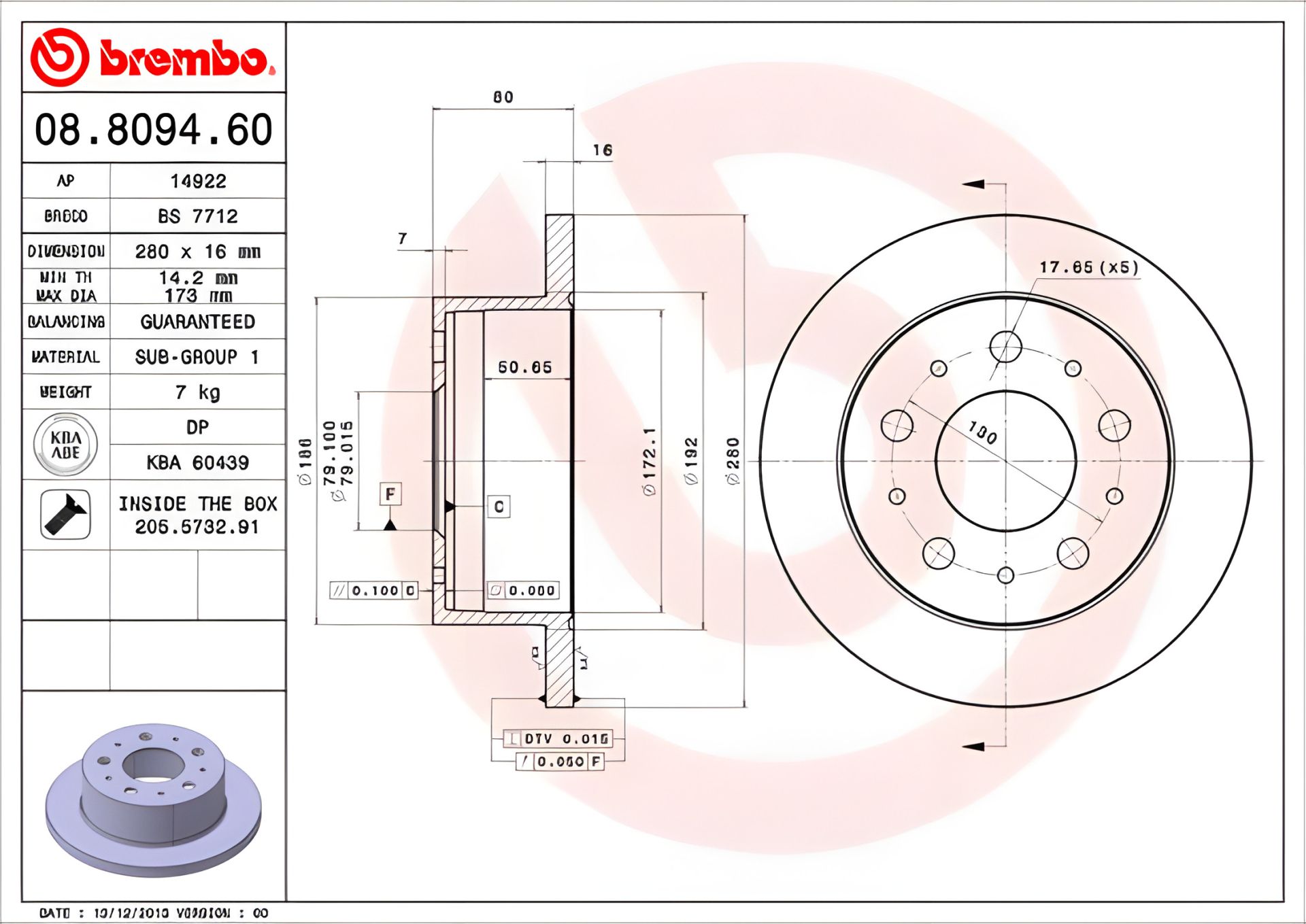 Гальмівний диск FIAT DUCATO, PEUGEOT BOXER, CITROËN JUMPER, BREMBO (08809460) Гальмівний диск FIAT DUCATO, PEUGEOT BOXER, CITROËN JUMPER, BREMBO (08809460)