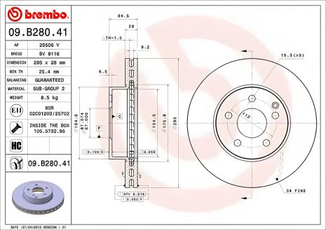 Диск тормозной MERCEDES-BENZ C-CLASS, SLK, BREMBO (09B28041) Диск тормозной MERCEDES-BENZ C-CLASS, SLK, BREMBO (09B28041)