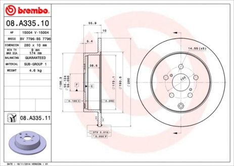 Диск гальмівний TOYOTA AVENSIS, BREMBO (08A33511)
