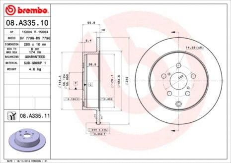 Диск гальмівний TOYOTA AVENSIS, BREMBO (08A33511)