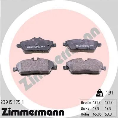 Комплект гальмівних колодок FORD FOCUS, BMW 2, BMW i3, ZIMMERMANN (239151751)