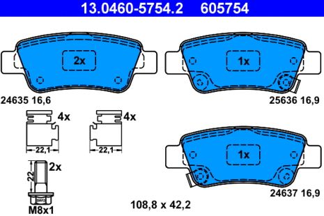 Комплект тормозных колодок HONDA CR-V, ATE (13046057542)