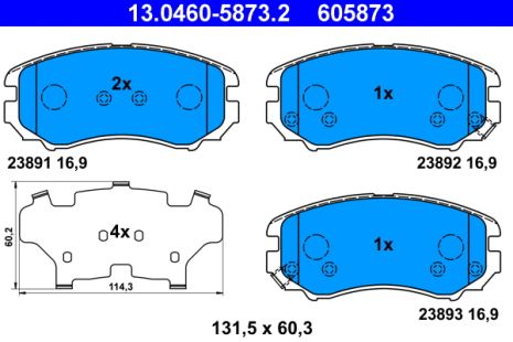 Комплект тормозных колодок KIA SPORTAGE, HYUNDAI TUCSON, HYUNDAI TIBURON, ATE (13046058732)