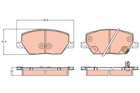 Комплект гальмівних колодок FIAT 500X, JEEP COMPASS, JEEP RENEGADE, TRW (GDB3629)