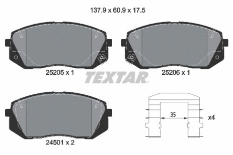 Комплект гальмівних колодок DONGNAN (SOUEAST), JAC REFINE, KIA SOUL, TEXTAR (2520501)