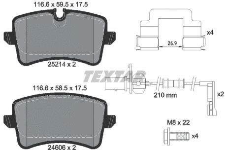 Комплект тормозных колодок PORSCHE MACAN, AUDI A6, AUDI Q3, TEXTAR (2521403)