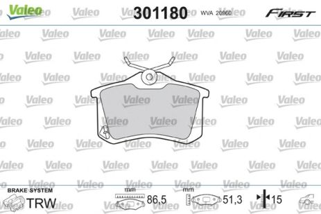 Комплект гальмівних колодок SKODA SUPERB, RENAULT CLIO, FORD GALAXY, VALEO (301180)