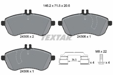Комплект тормозных колодок MB (BBDC), MB C-CLASS, MB E-CLASS, TEXTAR (2430601)