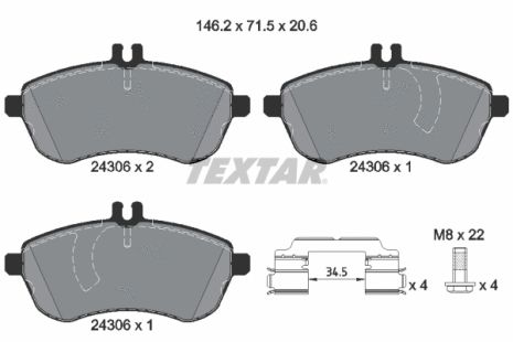 Комплект тормозных колодок MB (BBDC), MB C-CLASS, MB E-CLASS, TEXTAR (2430601)