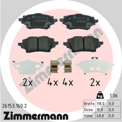 Комплект тормозных колодок MAZDA 2, SUZUKI SWACE, TOYOTA COROLLA, ZIMMERMANN (261531602)