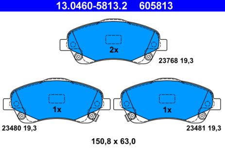 Комплект гальмівних колодок TOYOTA COROLLA, TOYOTA AVENSIS, ATE (13046058132)