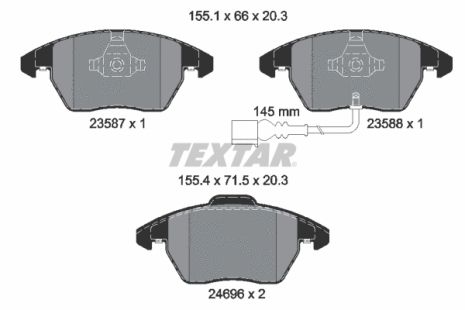 Комплект гальмівних колодок SEAT ALTEA, SKODA SUPERB, AUDI A3, TEXTAR (2469602)
