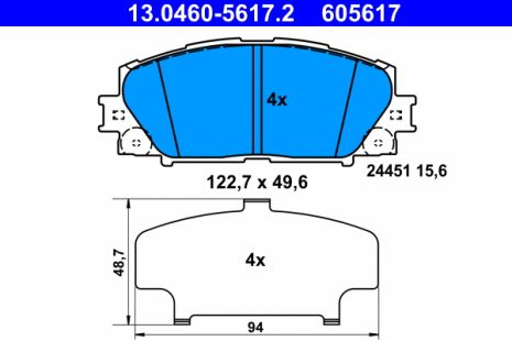 Комплект тормозных колодок LEXUS CT, TOYOTA PRIUS, TOYOTA YARIS, ATE (13046056172)