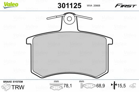 Комплект тормозных колодок LANCIA THEMA, ALFA ROMEO, FIAT CROMA, VALEO (301125)