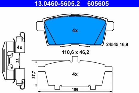 Комплект тормозных колодок MAZDA CX-9, MAZDA CX-7, ATE (13046056052)