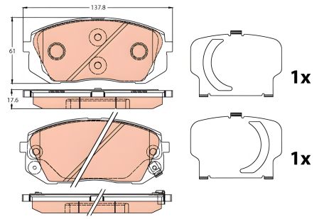 Гальмівних колодок комплект KIA SOUL, HYUNDAI ix35, KIA SPORTAGE, TRW (GDB3647)