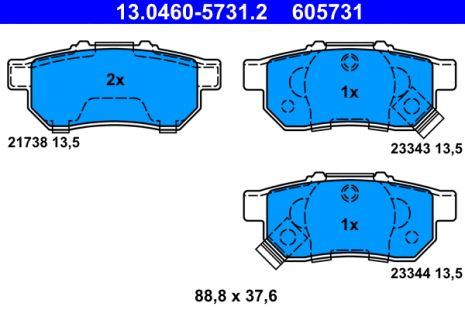 Комплект гальмівних колодок HONDA JAZZ, HONDA CIVIC, HONDA CITY, ATE (13046057312)
