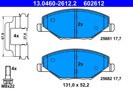 Комплект тормозных колодок SKODA FABIA, ATE (13046026122)
